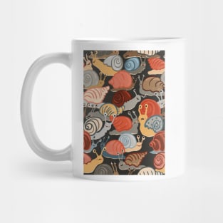 Snail Trail - repeat pattern of funny snails on dark brown Mug